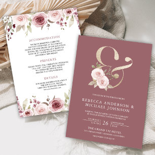 Blush Floral Dusty Rose Ampersand Wedding Invitation