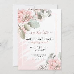 Blush floral dusty rose boho chic wedding save the date
