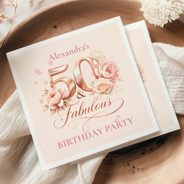 Blush Floral Elegant 50th Birthday Napkin (Creator Uploaded)