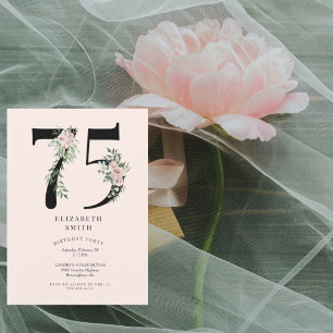 Blush Floral Elegant 75th Birthday Party  Invitation