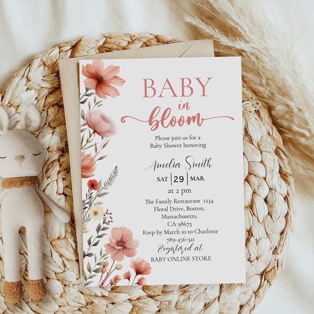 Blush Floral Elegant Baby in Bloom Shower Invitation (Creator Uploaded)
