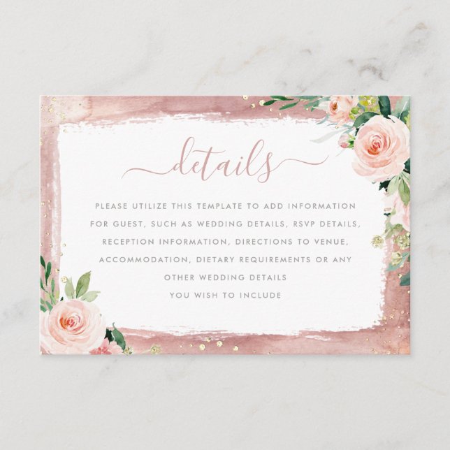 Blush Floral Elegant Enchanted Wedding Details Enclosure Card (Front)