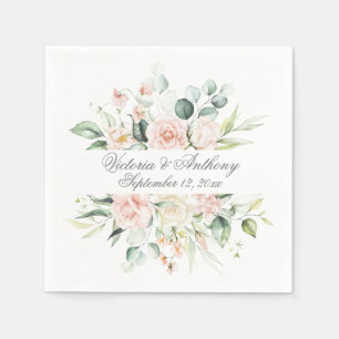 Blush Floral Elegant Script Name Wedding Napkins