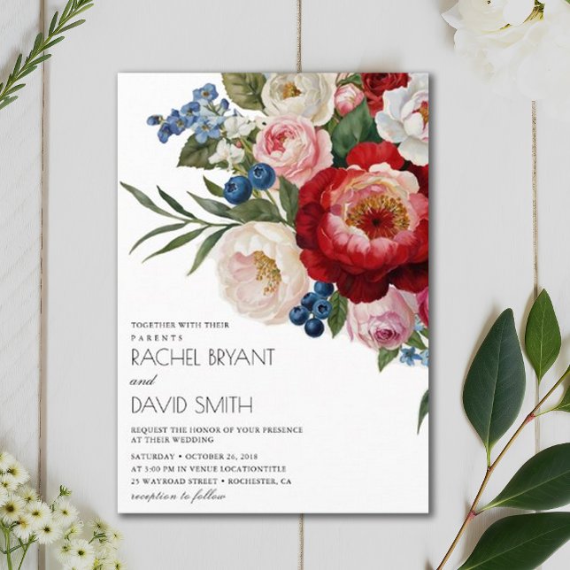Blush Floral Elegant Watercolor Burgundy Wedding Invitation (Creator Uploaded)