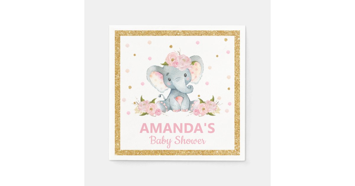 Blush Floral Elephant Baby Shower Girl Serviettes Napkin | Zazzle.com.au