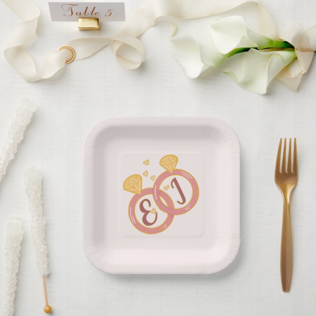 Blush Floral Engagement Paper Plates Editable (Wedding)