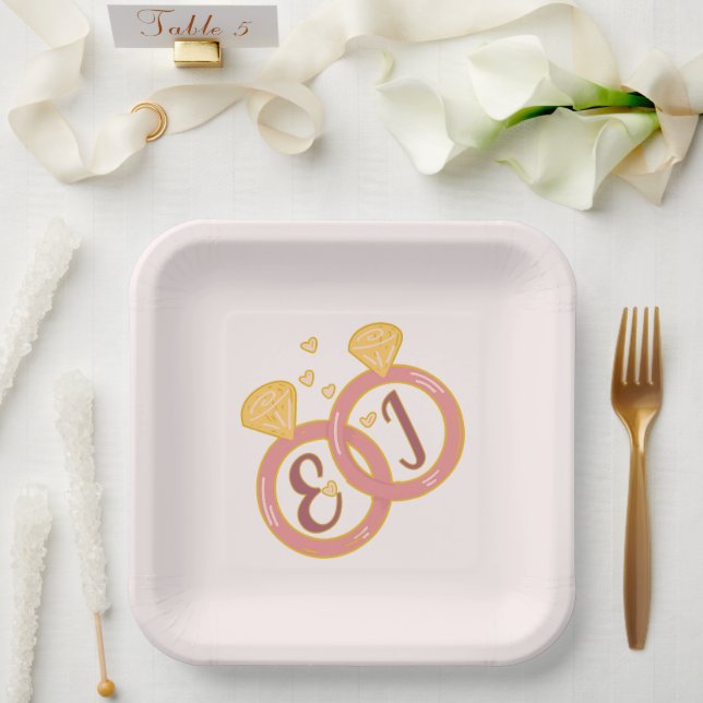 Blush Floral Engagement Paper Plates Editable (Wedding)