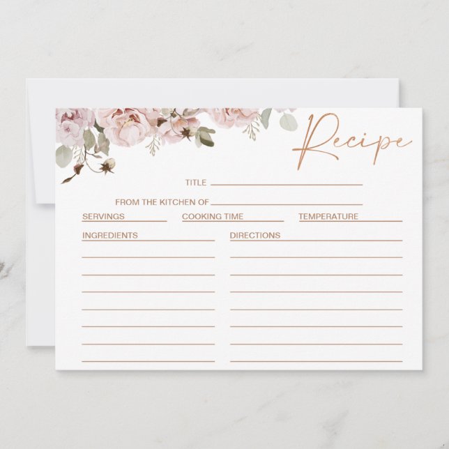 Blush Floral Eucalyptus Bridal Shower Recipe Card (Front)