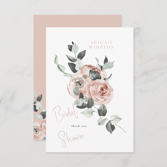 Blush Floral Eucalyptus Bridal Shower  Thank You Card (Front/Back)