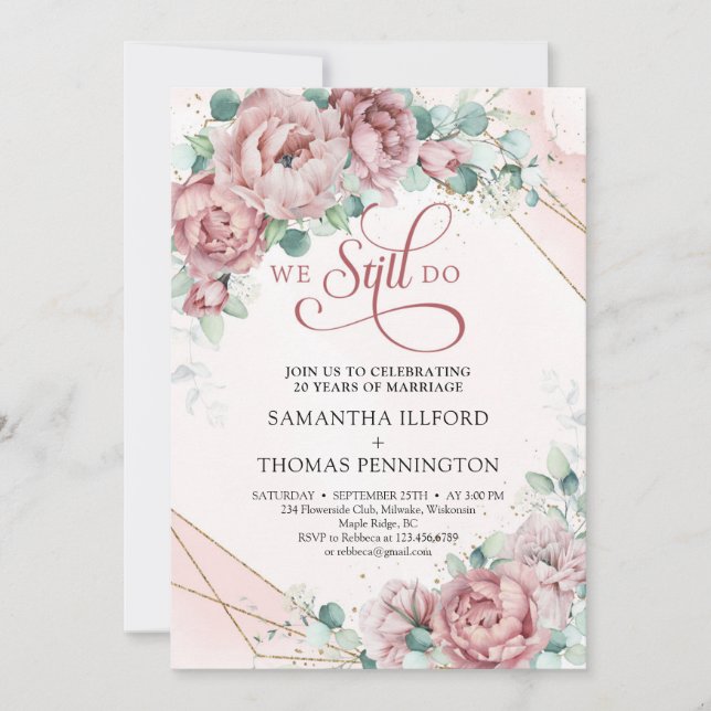 Blush floral eucalyptus gold frame we still do inv invitation (Front)