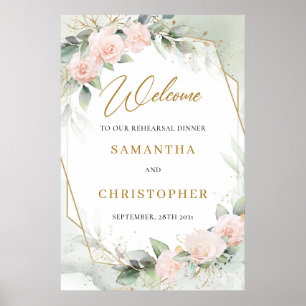 Blush floral eucalyptus gold rehearsal dinner poster