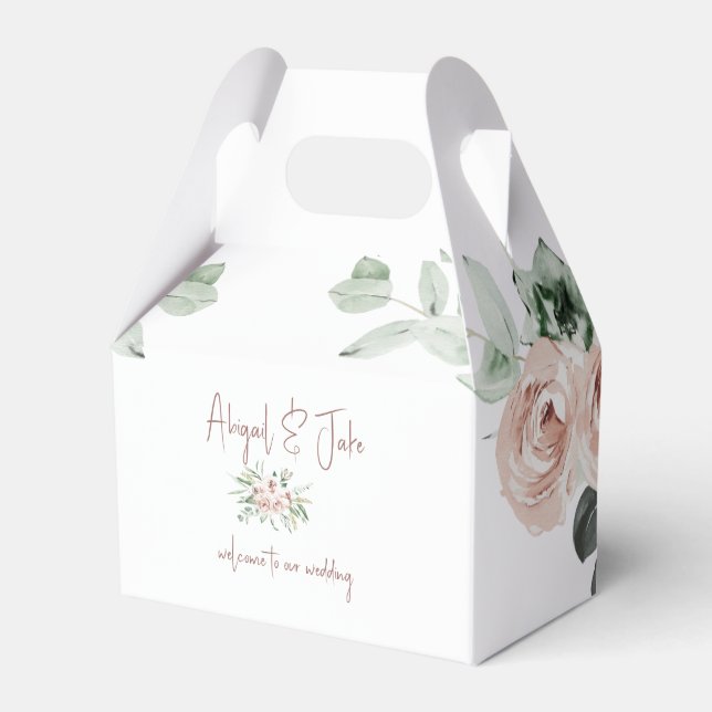 Blush Floral Eucalyptus Wedding Favour Box (Front Side)