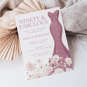 Blush Floral Fabulous Dress 90th Birthday Invitation