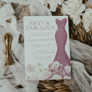 Blush Floral Fifty & Fabulous 50th Birthday Dress  Invitation