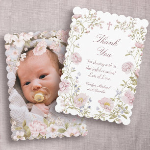 Blush Floral Frame Baptism Thank You Card