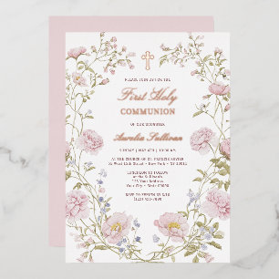 Blush Floral Frame First Holy Communion