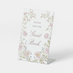 Blush Floral Frame Guest Book Pedestal Sign