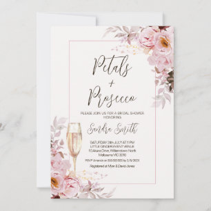 Blush Floral Frame Petals Prosecco Bridal Shower Invitation