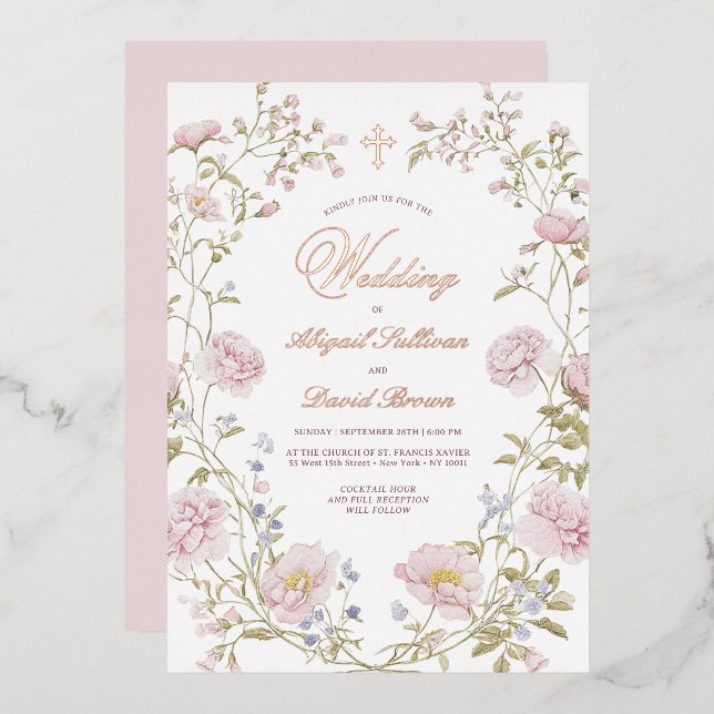 Blush Floral Frame Religious Wedding (Front/Back)