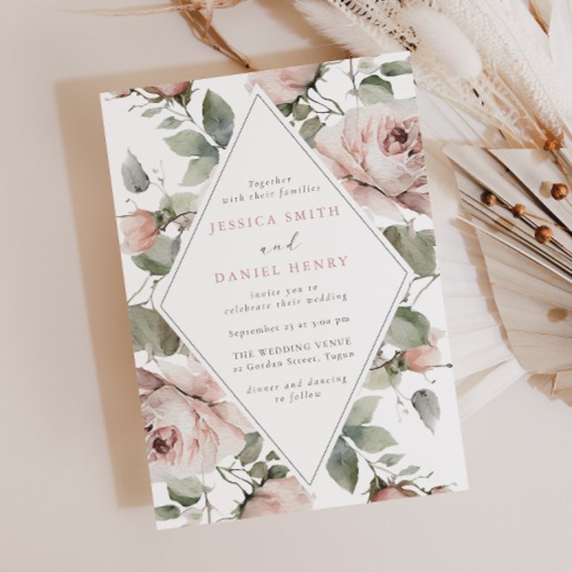 Blush Floral Frame & Sage Wedding Invitation (Creator Uploaded)