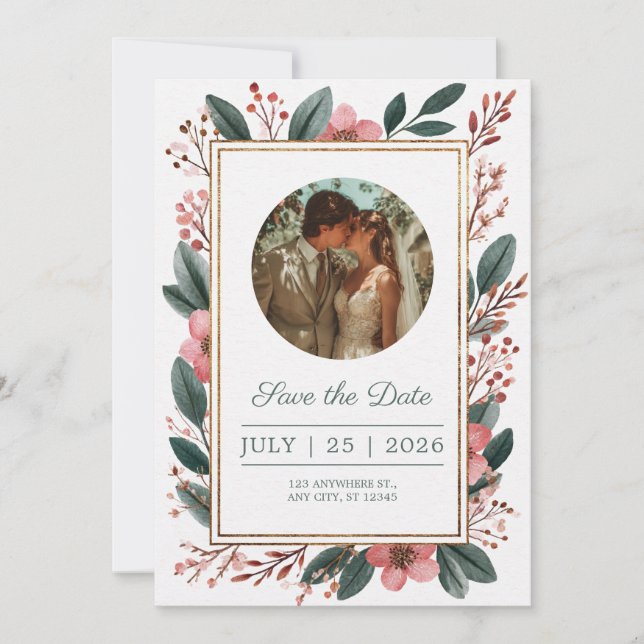 Blush Floral Frame Save the Date Invitation (Front)