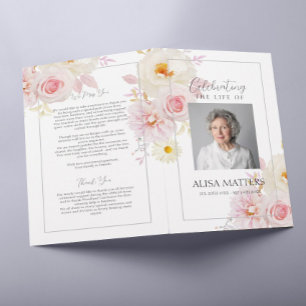 Blush Floral Funeral Program Celebrating the Life Flyer