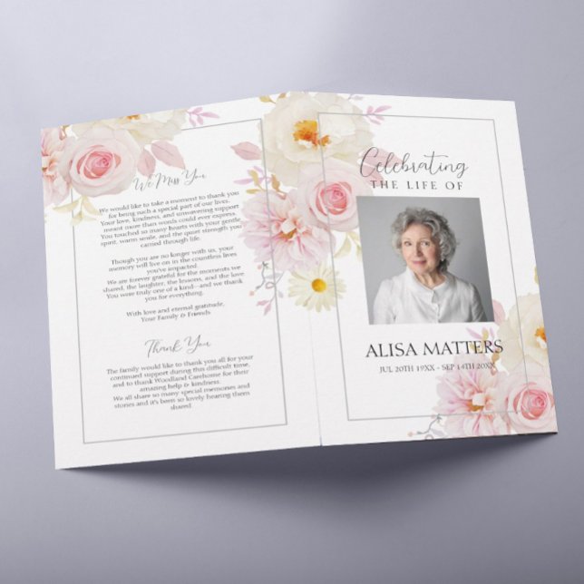 Blush Floral Funeral Program Celebrating the Life Flyer (Creator Uploaded)