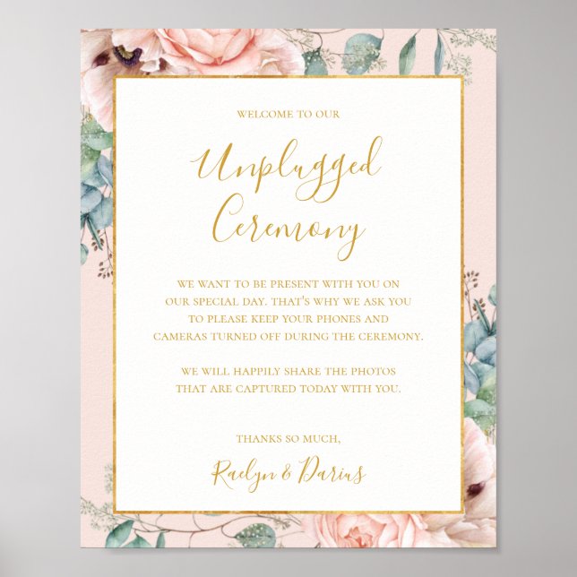 Blush Floral Garden Pastel Unplugged Ceremony Sign (Front)