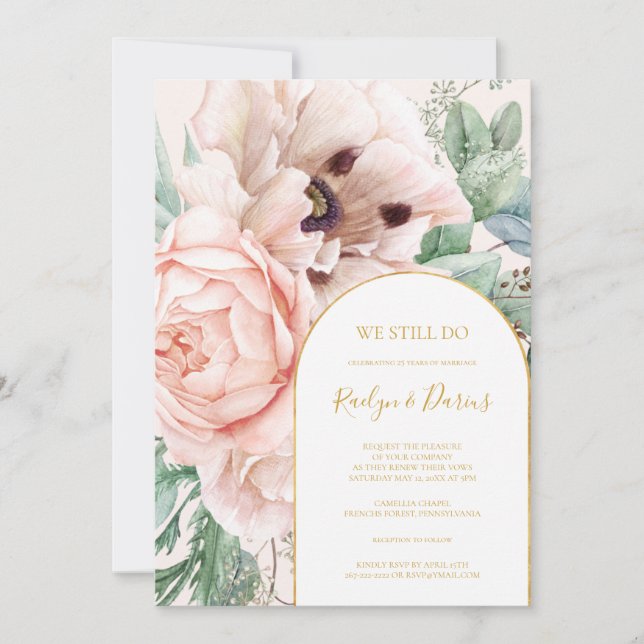 Blush Floral Garden Pastel We Still Do Vow Renewal Invitation (Front)
