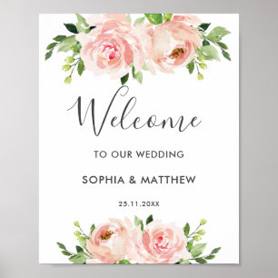 Blush Floral Garden Wedding Welcome Sign