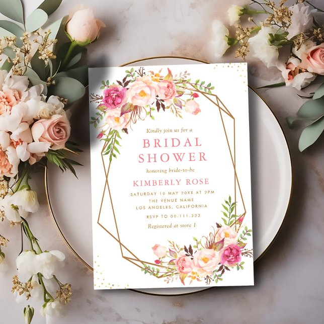 blush floral geometric bridal shower invitation (Creator Uploaded)