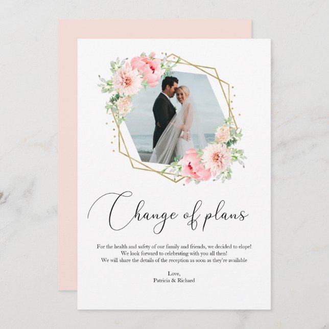 Blush Floral  Geometric Change Of Plans Elopement Invitation (Front/Back)