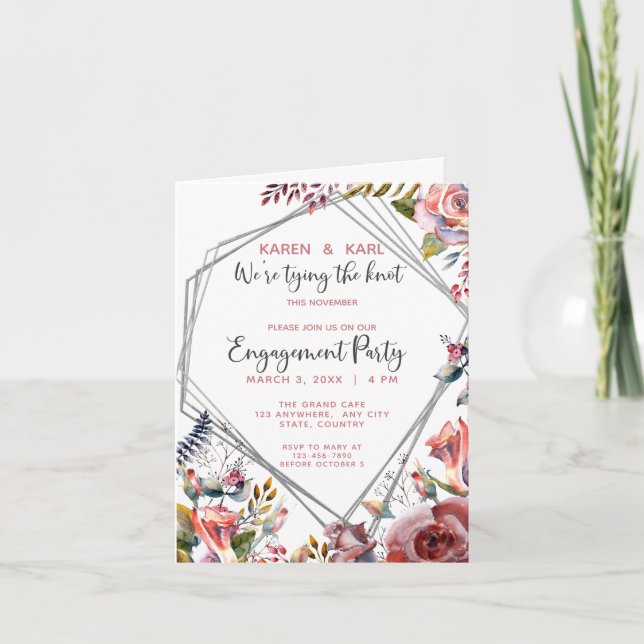 Blush Floral Geometric Engagement Party Invitation (Front)