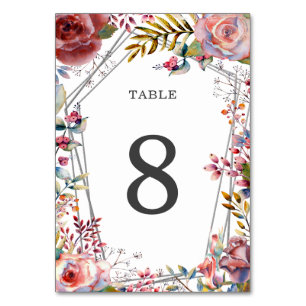 Blush Floral Geometric Frame Wedding Table Number 