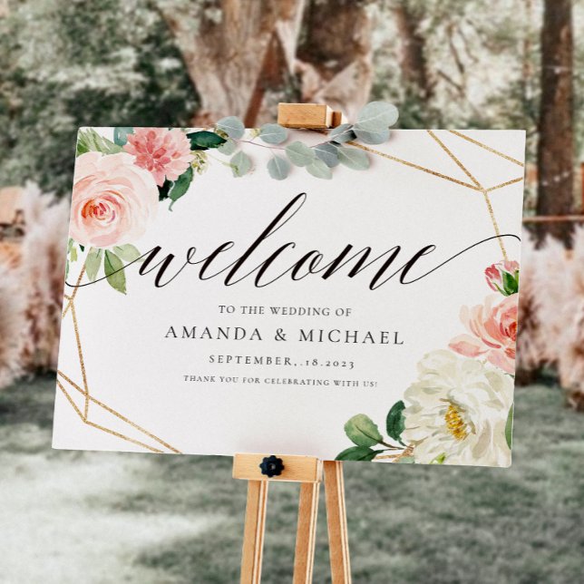 Blush Floral Geometric Welcome Wedding Sign (Creator Uploaded)