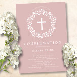 Blush Floral Girls First Confirmation Invitation<br><div class="desc">Beautiful Confirmation invitations featuring a delicate floral wreath and cross set on a blush pink background.  Flip our invitation over to view a coordinating back for an extra special touch.  Visit our shop to view our entire religious collection.</div>