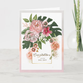 Blush Floral & Gold Anniversary Congratulations  Holiday Card