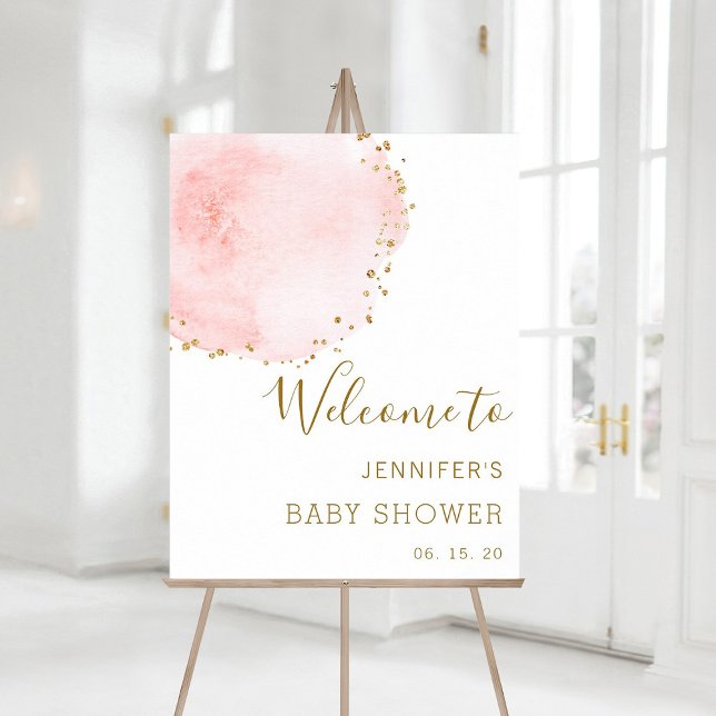 Blush Floral Gold Baby Shower Welcome Poster Sign (Creator Uploaded)