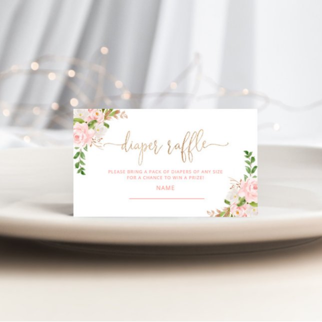 Blush floral  gold foil diaper raffle ticket enclosure card (Creator Uploaded)