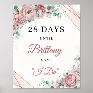 Blush floral gold frame eucalyptus count down sign