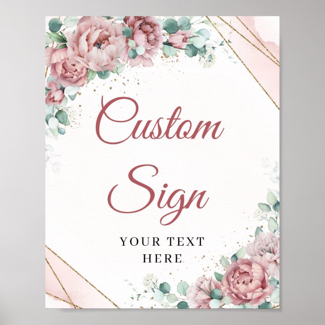 Blush floral gold frame eucalyptus custom sign (Front)
