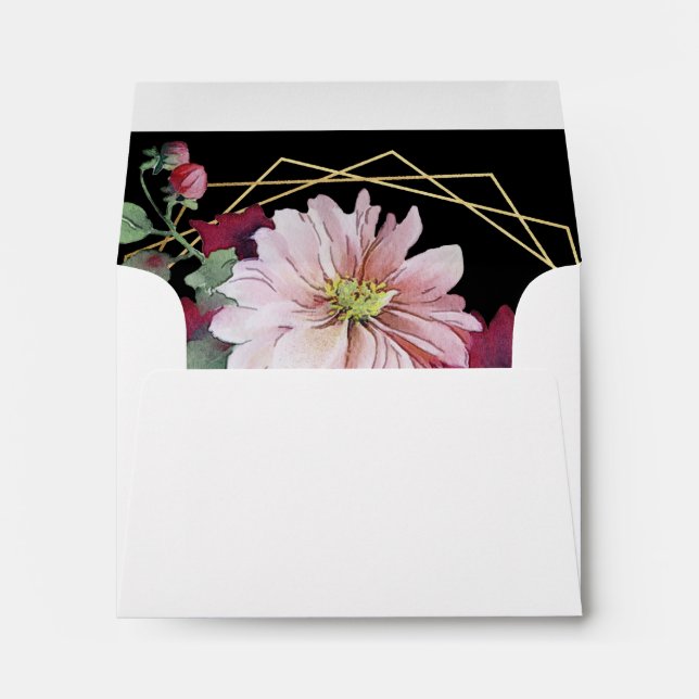 Blush Floral Gold Geometric Black Wedding RSVP Envelope (Back (Bottom))