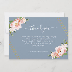 Blush Floral Gold Geometric Dusty Blue Wedding Thank You Card