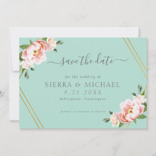 Blush Floral Gold Geometric Mint Green Wedding Save The Date