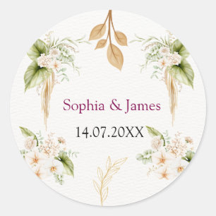 Blush Floral Gold Geometric wedding Classic Round Sticker