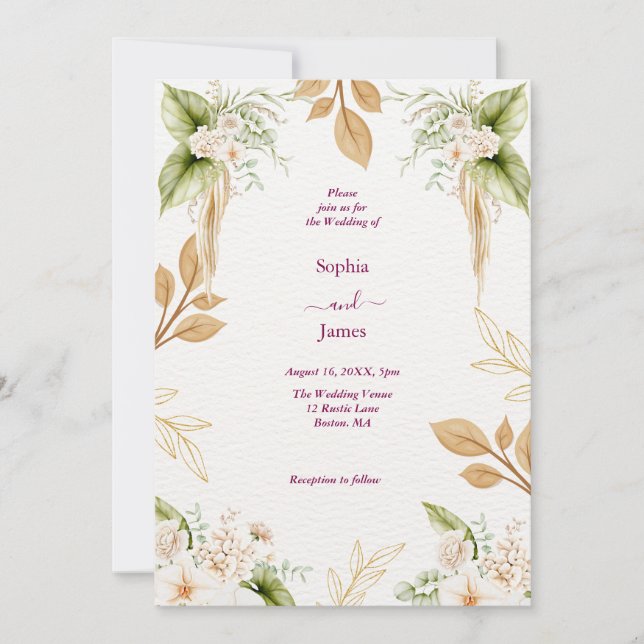Blush Floral Gold Geometric wedding Invitation (Front)