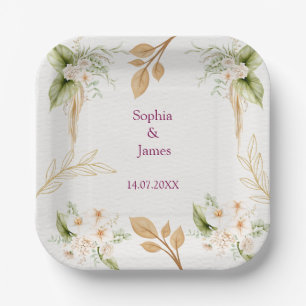 Blush Floral Gold Geometric wedding Paper Plate