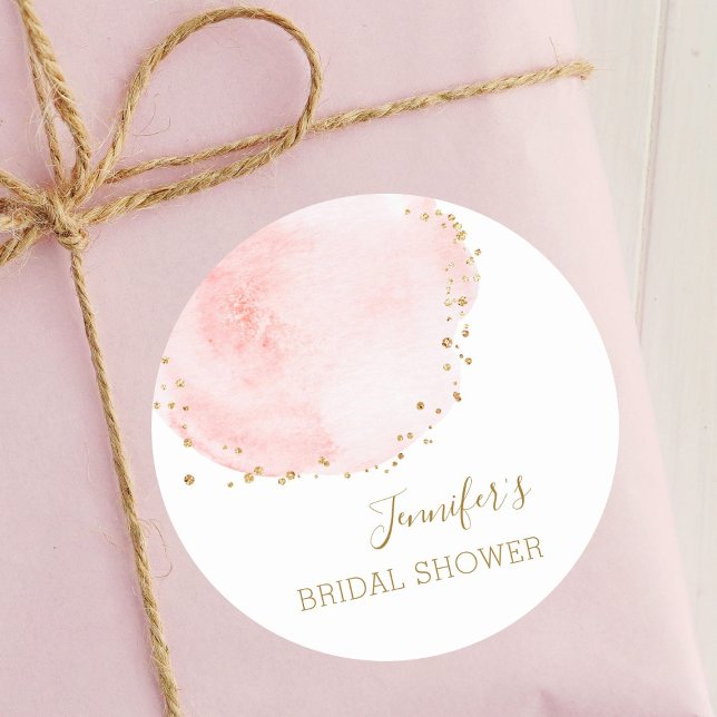 Blush Floral Gold Glitter Dots Bridal Shower Classic Round Sticker (Creator Uploaded)