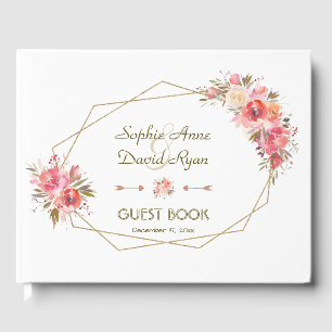 Blush Floral Gold Glitter Frame Wedding Guest Book