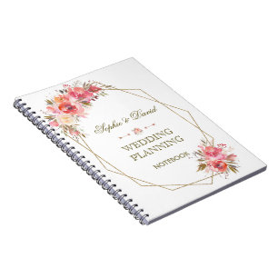 Blush Floral Gold Glitter Frame Wedding Planner Notebook